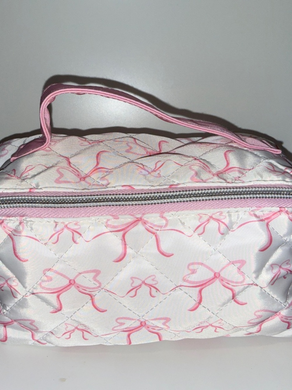 Pink Bow Quilted Cosmetic Travel Pouch